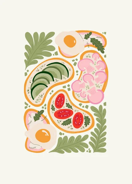 Alimentos Elementos Abstratos Comida Composição Saudável Moderna Moda Matisse Estilo — Vetor de Stock