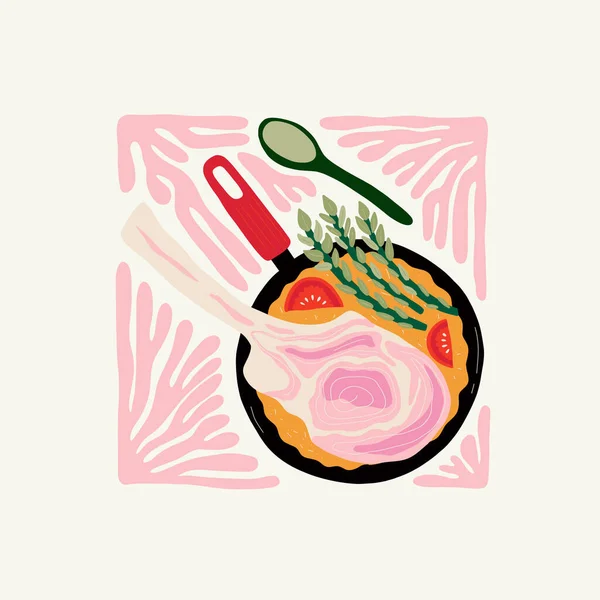 食物的抽象元素 食物和健康成份 现代流行的马蒂斯简约风格 餐厅和厨房海报 贺卡或邀请函设计的病媒安排 — 图库矢量图片