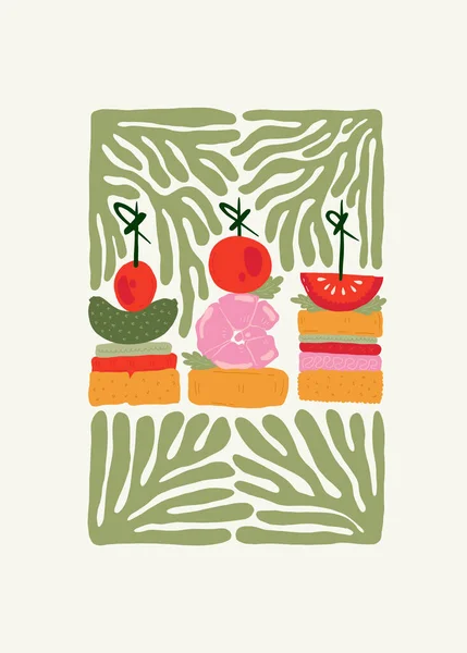 Voedselabstracte Elementen Voedsel Healsy Samenstelling Moderne Trendy Matisse Minimale Stijl — Stockvector