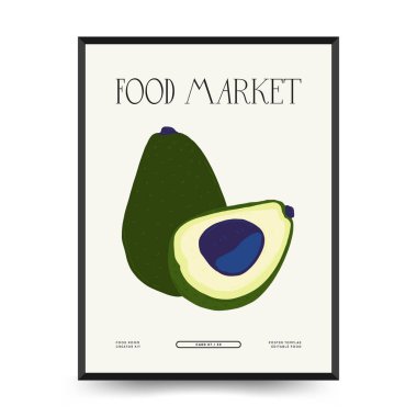 Soyut gıda posterleri şablonu. Modern trend Matisse minimal tarzı. Mutfak ve restoran dekorasyonu. Duvar kağıdı, duvar dekoru, baskı, kartpostal, kapak, şablon, pankart için el çizimi tasarımı.