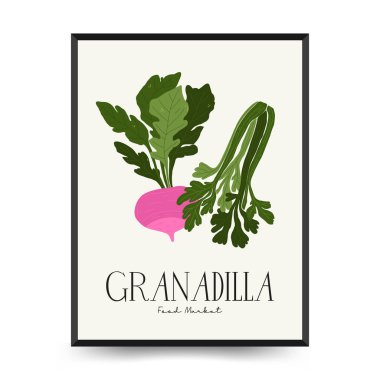 Soyut gıda posterleri şablonu. Modern trend Matisse minimal tarzı. Mutfak ve restoran dekorasyonu. Duvar kağıdı, duvar dekoru, baskı, kartpostal, kapak, şablon, pankart için el çizimi tasarımı.