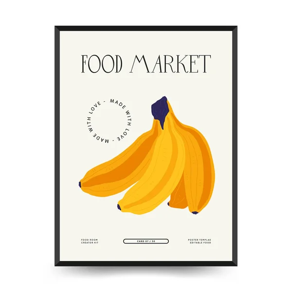 Abstract Food Posters Template Modern Trendy Matisse Minimal Style Kitchen — Stock Vector