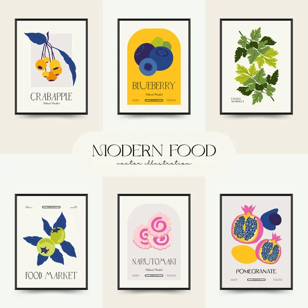 Soyut gıda posterleri şablonu. Modern trend Matisse minimal tarzı. Mutfak ve restoran dekorasyonu. Duvar kağıdı, duvar dekoru, baskı, kartpostal, kapak, şablon, pankart için el çizimi tasarımı.