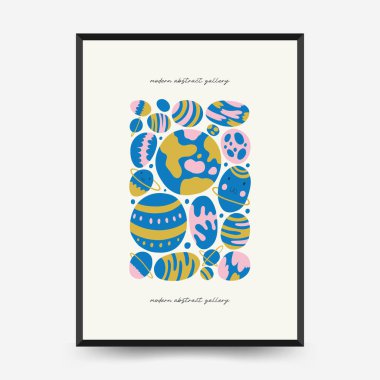 Soyut uzay ve evren posterleri şablonu. Modern trend Matisse minimal tarzı. Astronomi ve Yıldız Dekoru. Duvar kağıdı, duvar dekoru, baskı, kartpostal, kapak, şablon, pankart için el çizimi tasarımı