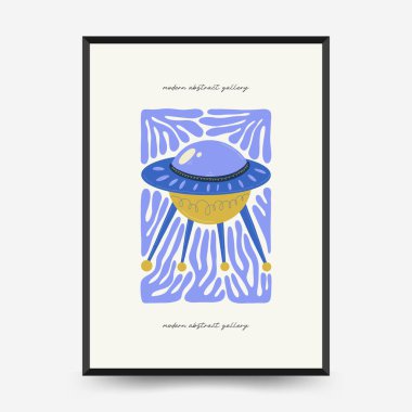 Soyut uzay ve evren posterleri şablonu. Modern trend Matisse minimal tarzı. Astronomi ve Yıldız Dekoru. Duvar kağıdı, duvar dekoru, baskı, kartpostal, kapak, şablon, pankart için el çizimi tasarımı