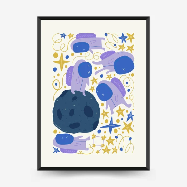 Modèle Abstrait Affiches Sur Espace Cosmos Moderne Mode Matisse Style — Image vectorielle