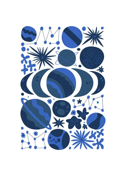 우주와 천문학과 Matisse 최소한의 스타일 우주와 갤럭시 포스터 초대합니다 인사말 — 스톡 벡터