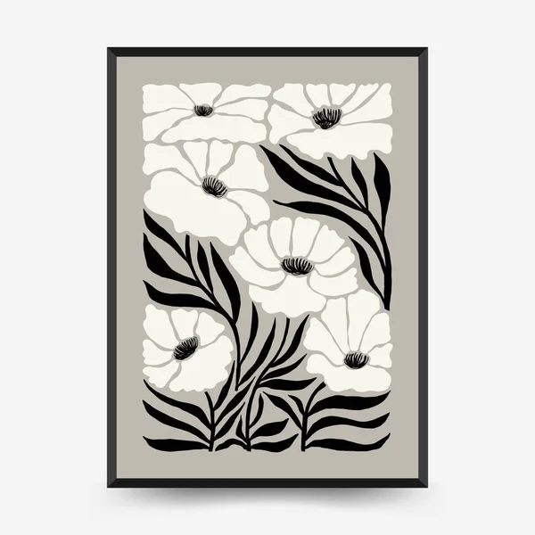 Abstraktní Tmavé Květinové Plakáty Šablony Moderní Módní Matisse Minimální Styl — Stockový vektor