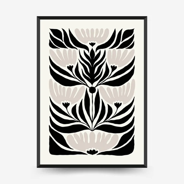 Abstrakte Dunkel Florale Poster Vorlage Moderner Trendiger Matisse Minimal Stil — Stockvektor