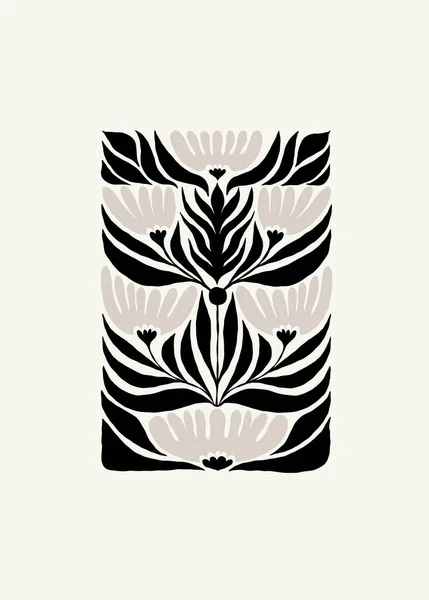 Donker Bloemige Abstracte Elementen Botanische Samenstelling Moderne Trendy Matisse Minimale — Stockvector