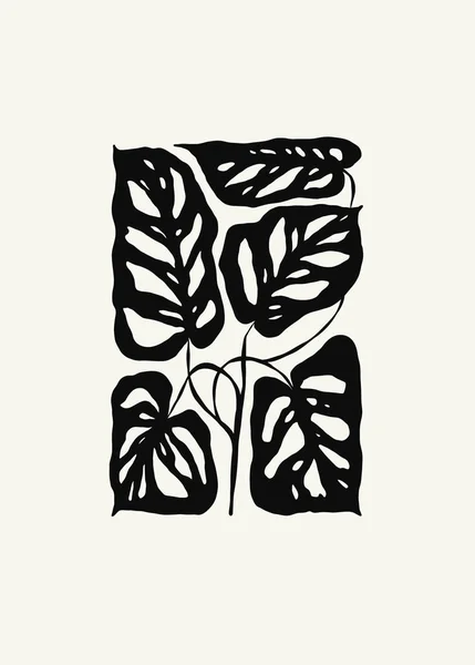 Mörka Blommiga Abstrakta Element Botanisk Sammansättning Modern Trendig Matisse Minimal — Stock vektor