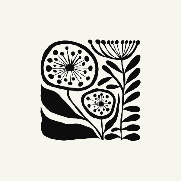Elementos Abstractos Dark Floral Composición Botánica Moderno Estilo Minimalista Matisse — Vector de stock