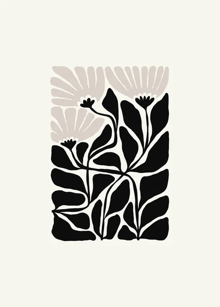 Dunkle Florale Abstrakte Elemente Botanische Zusammensetzung Moderner Trendiger Matisse Minimal — Stockvektor