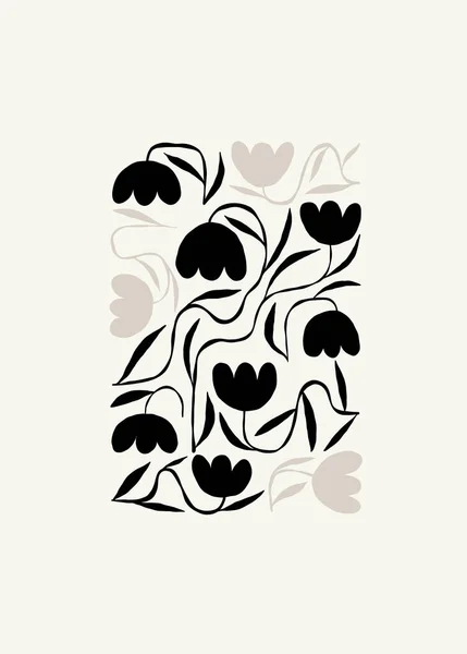 黑暗的植物抽象元素 植物学作曲 现代流行的马蒂斯简约风格 花卉招贴画 贺卡或邀请函设计的病媒安排 — 图库矢量图片