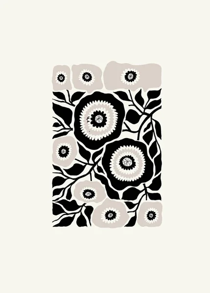 Dark Floral Éléments Abstraits Composition Botanique Moderne Mode Matisse Style — Image vectorielle