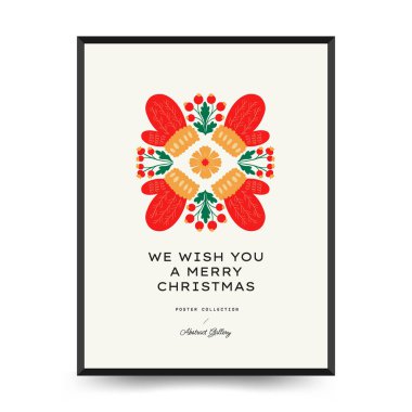Mutlu Noeller ve mutlu yıllar dikey uçucu ya da poster şablonu. Modern trend Matisse minimal tarzı. Duvar kağıdı, duvar dekoru, baskı, kartpostal, kapak, şablon, pankart için el çizimi tasarımı.