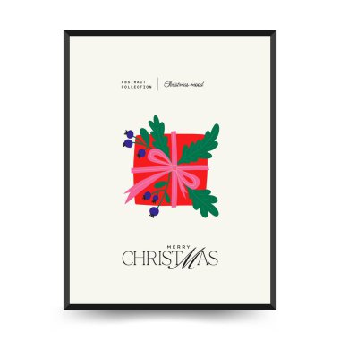 Mutlu Noeller ve mutlu yıllar dikey uçucu ya da poster şablonu. Modern trend Matisse minimal tarzı. Duvar kağıdı, duvar dekoru, baskı, kartpostal, kapak, şablon, pankart için el çizimi tasarımı.