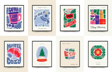 Mutlu Noeller ve mutlu yıllar dikey uçucu ya da poster şablonu. Modern trend Matisse minimal tarzı. Duvar kağıdı, duvar dekoru, baskı, kartpostal, kapak, şablon, pankart için el çizimi tasarımı.