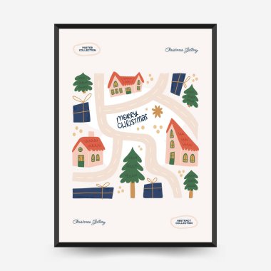 Mutlu Noeller ve mutlu yıllar dikey uçucu ya da poster şablonu. Modern trend Matisse minimal tarzı. Duvar kağıdı, duvar dekoru, baskı, kartpostal, kapak, şablon, pankart için el çizimi tasarımı.