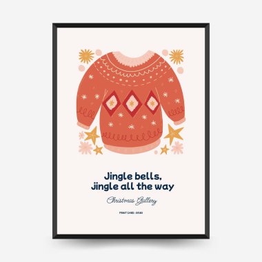 Mutlu Noeller ve mutlu yıllar dikey uçucu ya da poster şablonu. Modern trend Matisse minimal tarzı. Duvar kağıdı, duvar dekoru, baskı, kartpostal, kapak, şablon, pankart için el çizimi tasarımı.