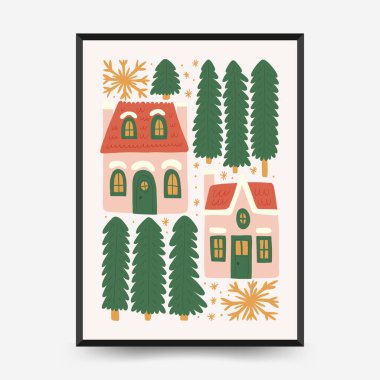 Mutlu Noeller ve mutlu yıllar dikey uçucu ya da poster şablonu. Modern trend Matisse minimal tarzı. Duvar kağıdı, duvar dekoru, baskı, kartpostal, kapak, şablon, pankart için el çizimi tasarımı.