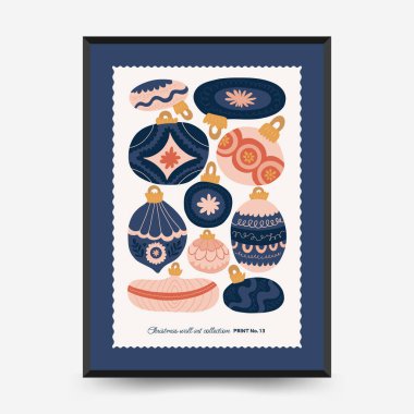 Mutlu Noeller ve mutlu yıllar dikey uçucu ya da poster şablonu. Modern trend Matisse minimal tarzı. Duvar kağıdı, duvar dekoru, baskı, kartpostal, kapak, şablon, pankart için el çizimi tasarımı.