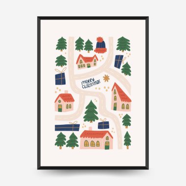 Mutlu Noeller ve mutlu yıllar dikey uçucu ya da poster şablonu. Modern trend Matisse minimal tarzı. Duvar kağıdı, duvar dekoru, baskı, kartpostal, kapak, şablon, pankart için el çizimi tasarımı.