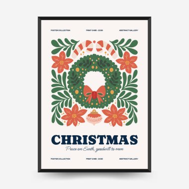 Mutlu Noeller ve mutlu yıllar dikey uçucu ya da poster şablonu. Modern trend Matisse minimal tarzı. Duvar kağıdı, duvar dekoru, baskı, kartpostal, kapak, şablon, pankart için el çizimi tasarımı.