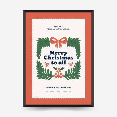 Mutlu Noeller ve mutlu yıllar dikey uçucu ya da poster şablonu. Modern trend Matisse minimal tarzı. Duvar kağıdı, duvar dekoru, baskı, kartpostal, kapak, şablon, pankart için el çizimi tasarımı.