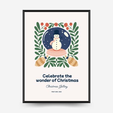 Mutlu Noeller ve mutlu yıllar dikey uçucu ya da poster şablonu. Modern trend Matisse minimal tarzı. Duvar kağıdı, duvar dekoru, baskı, kartpostal, kapak, şablon, pankart için el çizimi tasarımı.