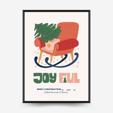 Mutlu Noeller ve mutlu yıllar dikey uçucu ya da poster şablonu. Modern trend Matisse minimal tarzı. Duvar kağıdı, duvar dekoru, baskı, kartpostal, kapak, şablon, pankart için el çizimi tasarımı.