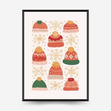 Mutlu Noeller ve mutlu yıllar dikey uçucu ya da poster şablonu. Modern trend Matisse minimal tarzı. Duvar kağıdı, duvar dekoru, baskı, kartpostal, kapak, şablon, pankart için el çizimi tasarımı.