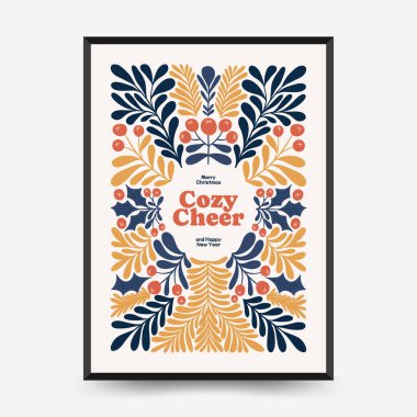 Mutlu Noeller ve mutlu yıllar dikey uçucu ya da poster şablonu. Modern trend Matisse minimal tarzı. Duvar kağıdı, duvar dekoru, baskı, kartpostal, kapak, şablon, pankart için el çizimi tasarımı.