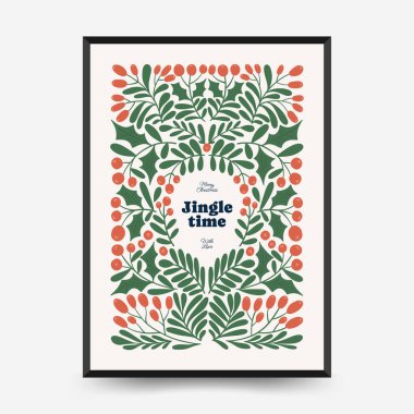 Mutlu Noeller ve mutlu yıllar dikey uçucu ya da poster şablonu. Modern trend Matisse minimal tarzı. Duvar kağıdı, duvar dekoru, baskı, kartpostal, kapak, şablon, pankart için el çizimi tasarımı.