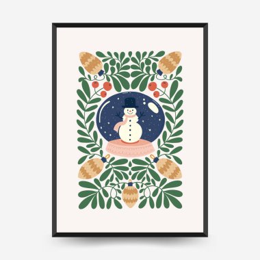 Mutlu Noeller ve mutlu yıllar dikey uçucu ya da poster şablonu. Modern trend Matisse minimal tarzı. Duvar kağıdı, duvar dekoru, baskı, kartpostal, kapak, şablon, pankart için el çizimi tasarımı.