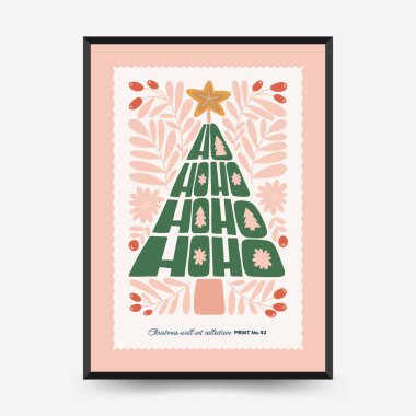 Mutlu Noeller ve mutlu yıllar dikey uçucu ya da poster şablonu. Modern trend Matisse minimal tarzı. Duvar kağıdı, duvar dekoru, baskı, kartpostal, kapak, şablon, pankart için el çizimi tasarımı.