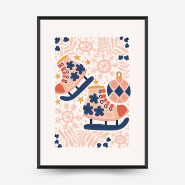 Mutlu Noeller ve mutlu yıllar dikey uçucu ya da poster şablonu. Modern trend Matisse minimal tarzı. Duvar kağıdı, duvar dekoru, baskı, kartpostal, kapak, şablon, pankart için el çizimi tasarımı.