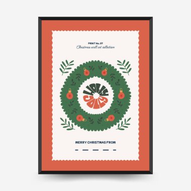 Mutlu Noeller ve mutlu yıllar dikey uçucu ya da poster şablonu. Modern trend Matisse minimal tarzı. Duvar kağıdı, duvar dekoru, baskı, kartpostal, kapak, şablon, pankart için el çizimi tasarımı.