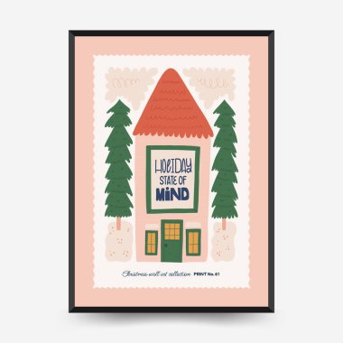 Mutlu Noeller ve mutlu yıllar dikey uçucu ya da poster şablonu. Modern trend Matisse minimal tarzı. Duvar kağıdı, duvar dekoru, baskı, kartpostal, kapak, şablon, pankart için el çizimi tasarımı.