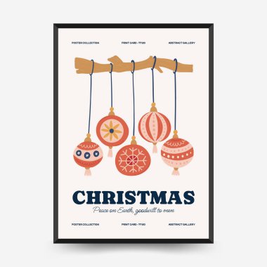 Mutlu Noeller ve mutlu yıllar dikey uçucu ya da poster şablonu. Modern trend Matisse minimal tarzı. Duvar kağıdı, duvar dekoru, baskı, kartpostal, kapak, şablon, pankart için el çizimi tasarımı.