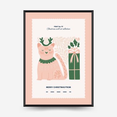 Mutlu Noeller ve mutlu yıllar dikey uçucu ya da poster şablonu. Modern trend Matisse minimal tarzı. Duvar kağıdı, duvar dekoru, baskı, kartpostal, kapak, şablon, pankart için el çizimi tasarımı.