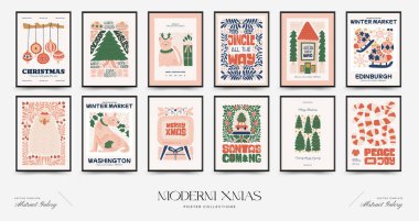 Mutlu Noeller ve mutlu yıllar dikey uçucu ya da poster şablonu. Modern trend Matisse minimal tarzı. Duvar kağıdı, duvar dekoru, baskı, kartpostal, kapak, şablon, pankart için el çizimi tasarımı.