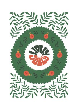 Mutlu Noeller ve mutlu yıllar illüstrasyonu. Modern trend Matisse minimal tarzı. Duvar kağıdı, duvar dekoru, baskı, kartpostal, kapak, şablon, pankart için el çizimi tasarımı.