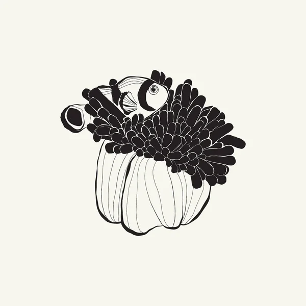 海と海 植物図 黒インクラインドアスタイル — ストックベクタ