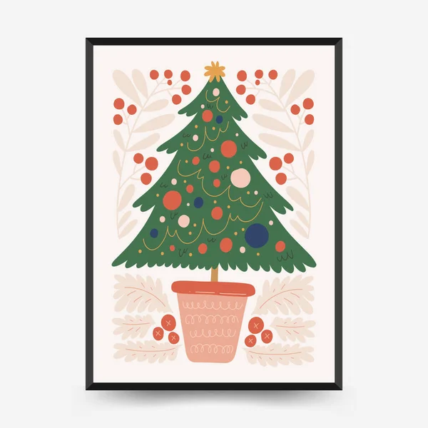 Buon Natale Felice Anno Nuovo Modello Verticale Volantino Poster Moderno — Vettoriale Stock