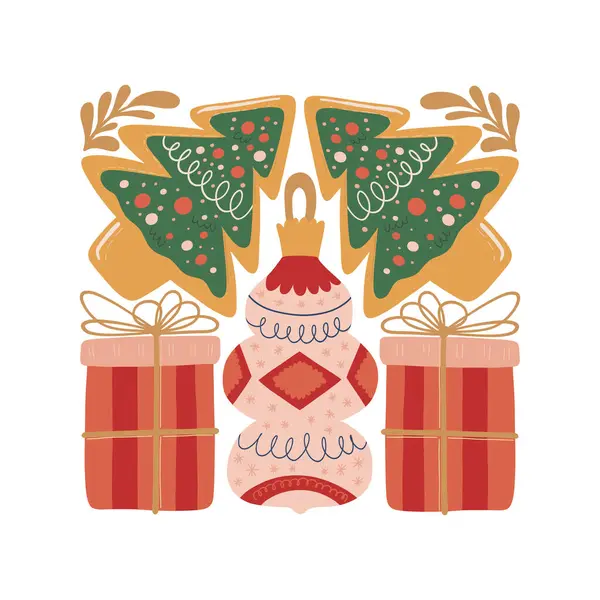 Veselé Vánoce Šťastný Nový Rok Ilustrace Moderní Módní Matisse Minimální — Stockový vektor