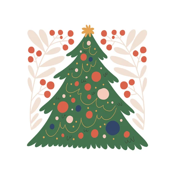 Merry Christmas Happy New Year Illustration Modern Trendy Matisse Minimal — Stock Vector