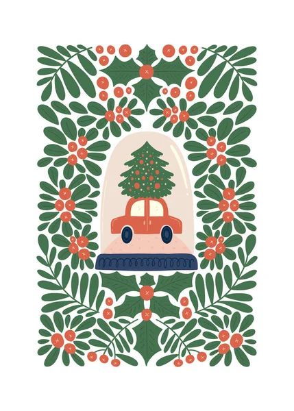 Buon Natale Felice Anno Nuovo Illustrazione Moderno Stile Minimale Alla — Vettoriale Stock