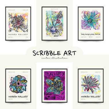 Soyut estetik posterler şablon seti. Modern Moda Matisse Resimleri. Müze dekoru, sergi sanatı, grunge, çizgi sanatı, çizim, karalama, keçeli kalem. Duvar dekorasyonu, baskı, kartpostal, kapak, afiş. 