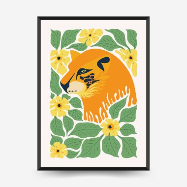 Soyut çiçek ve hayvan posterleri şablonu. Modern Matisse stili. Çocuklar ve Çocuk Duvarı Sanatı. Duvar kağıdı, duvar dekoru, baskı, kartpostal, kapak, şablon, pankart için el çizimi tasarımı. 